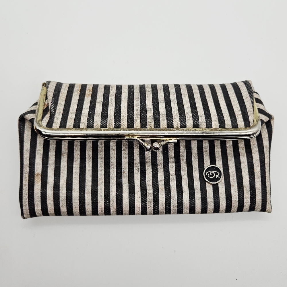 OSCAR DE LA RENTA | vintage striped mirror kiss-close makeup pouch